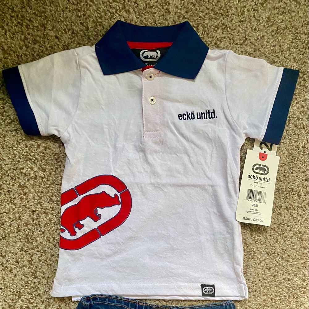 Ecko unltd 2 piece set. Baby polo & jean shorts.